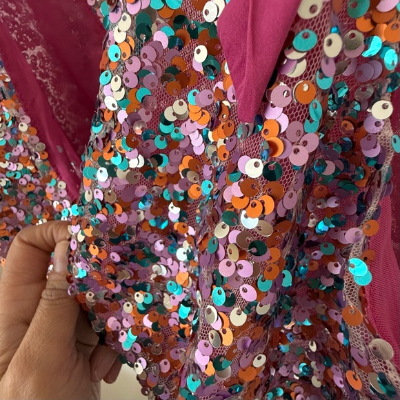 Free People Sz. S Pink Big Night Sequin Crop Top Party Cocktail Barbie Glam - Picture 6 of 7